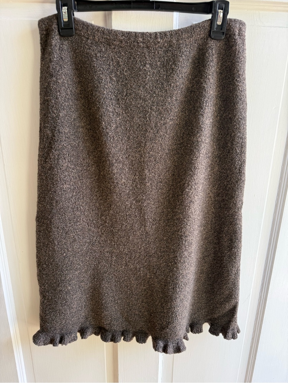 Women’s Brown Textured Wool Ruffle Hem Skirt